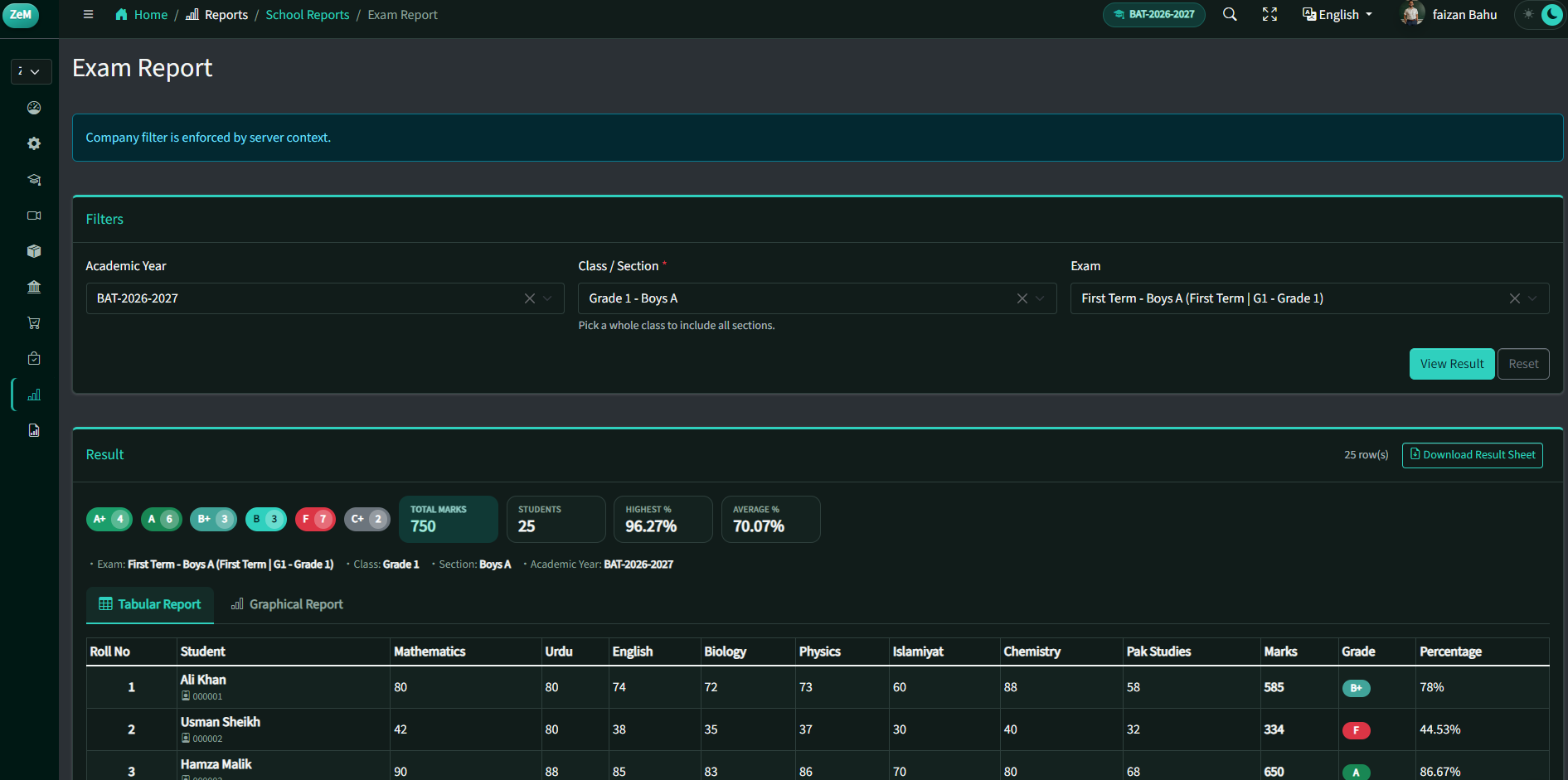 Exam report (dark theme)