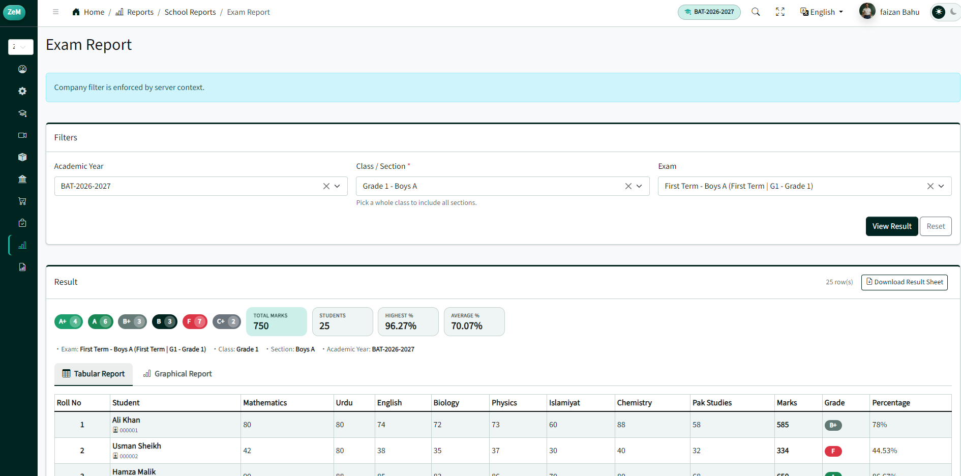Exam report (light theme)