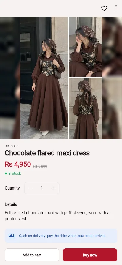 Customer app product page