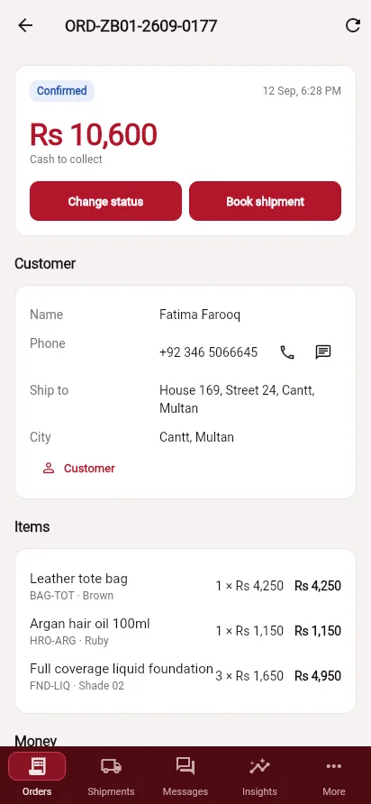 Seller app order detail