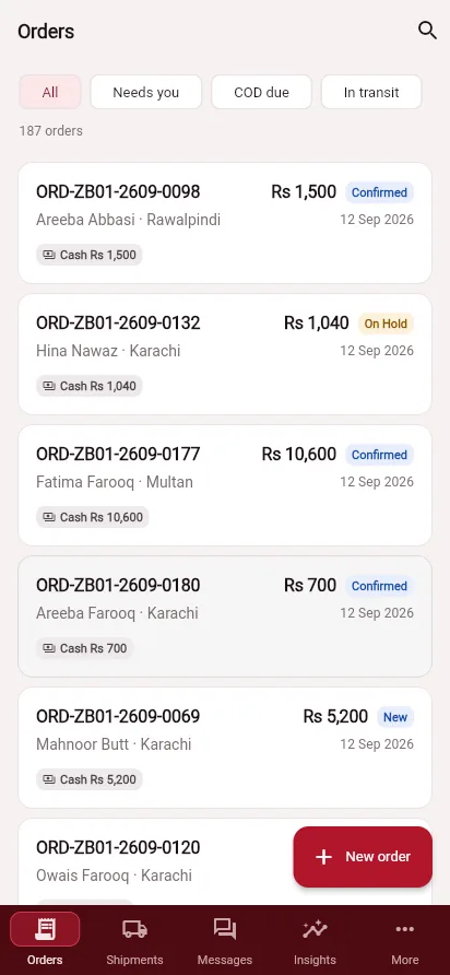 Seller app orders list