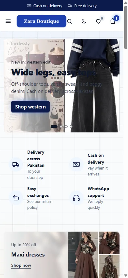 Storefront homepage on a phone browser